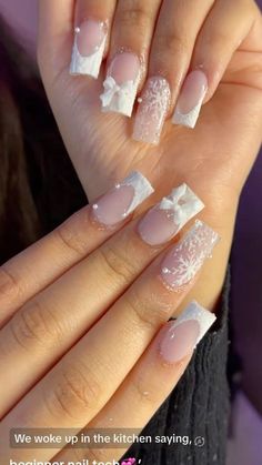 Winter Birthday Nails Acrylic Short, Blue And White Xmas Nails, Winter Fake Nails, Winter Nail Inspo 2024 Square, Ombre Xmas Nails, Winter Christmas Nails 2024, Square Christmas Nails Acrylic, Xmas French Nails, Square Nails Ideas Christmas