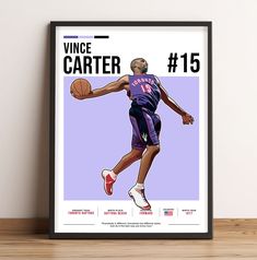 a framed poster of a basketball player dribbling the ball