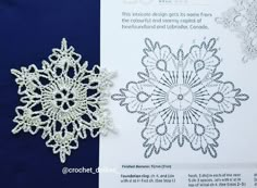 the snowflake is next to an ornament that looks like it has been crocheted