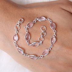 Rose Quartz Bracelet, 925 Sterling Silver Bracelet, January Birthstone, Handmade Gemstone Jewelry, Adjustable Chain Bracelet, Gift for Her Gemstone - Rose Quartz  Stone Quality - AAA  Weight - 5.29 gm  Stone Length- 0.7 cm, Stone Width - 0.4 cm Bracelet Length - 6 inch to 9 inch sizes are available, we give 0.5 inch adjustable in the size which you order ( NOTE - 0.5 INCH ADJUSTABLE IS INCLUDED IN YOUR ORDERED SIZE ) Stone Shape - As shown in the picture We serve complete 925 sterling silver Jew Handmade Jewelry Bracelets, Rose Quartz Bracelet, Rose Quartz Stone, Gemstone Jewelry Handmade, Wedding Jewelry Bracelets, Wedding Bracelet, 925 Sterling Silver Jewelry, Gemstone Pendant, Chain Bracelet