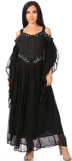 S/M: Fits Approximate Dress Size: US 0-4, UK 30-34, EU 4-8. Max bust size: 34 inches (86 cm), Length 52 inches (132 cm). L/XL: Fits Approximate Dress Size: US 0-10, UK 30-40, EU 4-14. Max bust size: 38 inches (96.5 cm), Length 54 inches (137 cm) 1X/2X: Fits Approximate Dress Size: US 0-12, UK 30-42, EU 4-16. Max bust size: 40 inches (101 cm), Length 54 inches (137 cm). MEDIEVAL/CELTIC/RENAISSANCE/COSTUME: Long maxi medieval inspired dress. Comes with drappy layered open sleeves, corset closure a Corset Closure, Embroidered Caftan, Open Sleeves, Unique Dress, Medieval Dress, Fashion Inspiration Design, Sheer Chiffon, Dress Cover, Inspired Dress