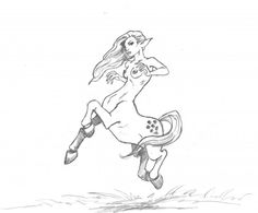 a black and white drawing of a woman riding a horse