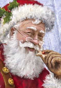 a painting of santa claus eating a piece of food