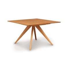 a wooden table with two legs and a square shape on the top, against a white background