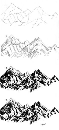 three mountains are shown in black and white