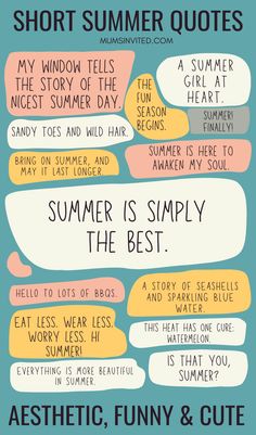 a poster with different types of words and phrases on it, including the text summer is simply