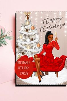 Create a beautiful and inclusive holiday with this printable Christmas card featuring a Black family. Perfect for sharing the spirit of the season. #familychristmas #diversity #printablecard Woman Card, Modern Christmas