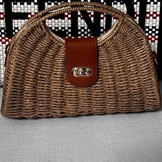 Gorgeous Wicker Bag Classic Rectangular Vacation Bag, Classic Brown Shoulder Bag For Summer, Classic Summer Vacation Bags, Classic Summer Satchel Bag, Classic Summer Bags, Classic Summer Satchel Shoulder Bag, Classic Satchel Shoulder Bag For Summer, Brown Bags With Gold-tone Hardware For Summer, Spring Vacation Bags With Gold-tone Hardware