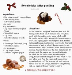 the recipe for pudding is shown with ingredients