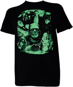 a black shirt with green images on it