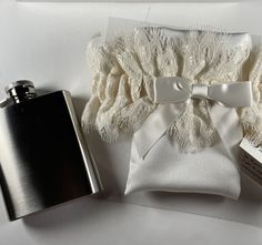 Wedding Ivory Garter with 3oz Stainless Steel Flask Pouch Satin Lace Bow New | eBay Lace Bows, Flask, Pouch, Satin, Stainless Steel, Lace, Quick Saves