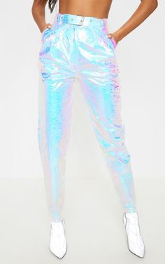 Holographic Outfit, Holographic Iridescent, Silver Holographic, Teen Fashion Outfits, Festival Outfits, Wide Leg Trousers, Teen Fashion, Gq