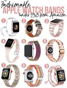 Replace your apple watch band with one of these fashionable bands under $30 from Amazon! | Slashed Beauty Apple Watch 8 Bands, Apple Bands For Women, Women’s Apple Watch Bands, Womens Apple Watch Band, Best Apple Watch Bands Women, Trendy Apple Watch Bands, Cool Apple Watch Bands, Rose Gold Apple Watch Band Ideas, I Watch Bands For Women