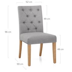 an image of a grey chair with measurements