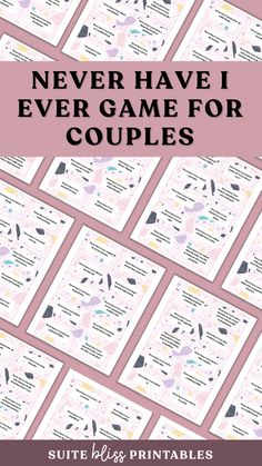 the never have i ever game for couples is shown in pink and white with text overlay