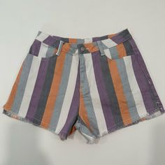 Lavender Pastel Striped High Rise Raw Hem Boyfriend Shorts Saints & Hearts Women’s Size Medium Nwot - No Flaws They Have Stretch 98% Cotton 2% Spandex Measurements Laying Flat Hip To Hip 14 Inches Length 12 Inches Pastel Stripes, Boyfriend Shorts, Heart Women, Shorts Womens, Raw Hem Jeans, Jeans For Short Women, Orange And Purple, Jean Shorts, High Waist