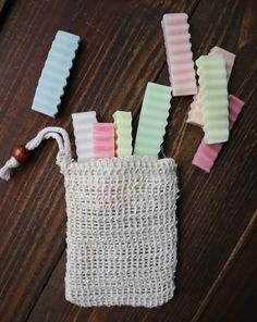 Excess soap pieces stuffed inside an eco-friendly sisal soap saver bag! Soap Samples, Natural Homemade Soap, Soap Saver Bag, Zero Waste Gifts, Agave Plant, Soap Saver, Beauty Gift Sets, Grab Bag