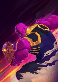 an image of thanos in the style of avengers comics, with purple and yellow colors