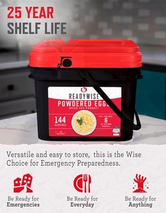 a red and black container sitting on top of a counter next to an advertisement for power edge