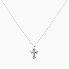 14k White Gold Diamond Cross Pendant Necklace Cross Necklace With Single Cut Diamonds, Classic Cross Necklace With Diamond Accents, Classic Cubic Zirconia Cross Necklace, Dainty White Gold Cross Necklace, Diamond Cross Pendants, Rose Gold Chain, Diamond Cross, Creating Jewelry, Cross Pendant Necklace