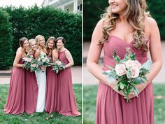 a bride and her bridesmaids posing for pictures