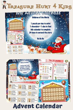 a calendar with santa claus and reindeers on it