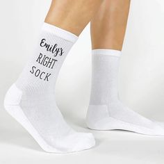 Very funny socks for people who might need to be reminded what sock to put on each foot, plus it's a good way to match up socks before putting them in the sock drawer!Provide a person's name to be printed with this design for the ultimate pair of personalized crew socks.Our made-to-order socks are digitally printed with eco-friendly apparel inks and will not fade with washing (no bleach please!). The design is printed on the outside of each sock. The socks available in this listing are for WHITE Mrs Always Right, Sorority Colors, Alpha Epsilon Phi, Sigma Delta Tau, Theta Phi Alpha, Phi Sigma Sigma, Alpha Sigma Tau, Delta Phi Epsilon, Alpha Xi Delta