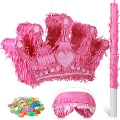 PRICES MAY VARY. Value Pack and Have Fun: you will get 1 piece of crown pinata measures approx. 40 x 23 x 7.5 cm/ 15.7 x 9 x 3 inches, 1 piece of eye patch, 1 piece of pinata stick measures approx. 40 cm/ 15.7 inches and 1 pack of confetti; The princess pinata makes the event funnier and more interactive; Kids will love these Cute Princess Party Supplies: girl pinata is designed in the shape of crown, in bright and lively pink; There is a heart shape in the middle of the pink pinata, which looks Crown Pinata, Birthday Party Princess Theme, Royal Themed Birthday Party, Princess Theme Party Decorations, Princess Party Activities, Princess Pinata, Pink Princess Birthday, Birthday Party Princess, Princess Birthday Party Decorations