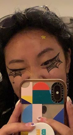 it’s messy but it was my first attempt and i was just drawing on my face during a mental breakdown. | halloween makeup, spiderweb eyeliner using colourpop liquid liner Drawing On Face, Spiderweb Eyeliner, Liquid Liner, No Eyeliner Makeup, Spider Web, Halloween Makeup, Eyeliner