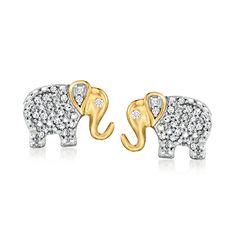 Ross-Simons - .10 ct. t. w. Diamond Elephant Earrings in 18kt Gold Over Sterling. Who knew mighty elephants could make such adorable additions to your ear stack? You'll just love wearing this sparkly pair, featuring 18kt yellow gold over sterling silver elephants bedazzled by .10 ct. t. w. round diamonds. Post/clutch, diamond elephant earrings. Diamond birthstones are the perfect gift for April birthdays. Elephant Earrings, Diamond Birthstone, Silver Elephants, Ear Stack, Fine Jewelery, Earrings Diamond, Stone Cuts, Fine Jewellery Earrings, Diamond Stone