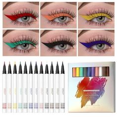 Welcome to Adpan! Color Liquid Eyeliner Color Eyeliner Neon Eyeliner Makeup Waterproof Anti Smudges Smooth Eyeliner 24ML Features: 12 Colored Eyeliners12 Colors Rainbow Colored Liquid Eyeliners are perfect for parties, makeup shows, everyday makeup, including popular colors like white, black, red, brown, blue, etc., to make you stand out on any occasion. HIGHT QUALITY Quickly dry, waterproof, highly pigmented formula, easy to apply and colored, natural and comfortable formula that glides on smoo Neon Eyeliner, Smooth Eyeliner, Multi Colored Eyes, Matte Eyeliner, Color Eyeliner, Eyeliner Stamp, Winged Eyeliner Stamp, Eyeliner Color, Makeup Waterproof