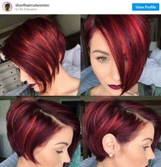 Asymmetrical Pixie Haircut, Short Red Hair, Haircut And Color, Hair Makeover, Penteado Cabelo Curto, Short Pixie Haircuts, Pixie Hairstyles, Great Hair, Hair Today