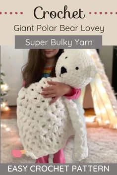 Crochet a charming polar bear amigurumi and matching granny stitch square blanket using super bulky yarn! This easy pattern is designed for beginners and makes a lovely Christmas gift for children, including toddlers, boys, and girls. Download the PDF and start crafting today! Super Bulky Yarn Patterns, Easy Crochet Patterns Free Beginners, Bulky Yarn Patterns, Bulky Yarn Crochet, Lovey Crochet Pattern, Bear Lovey, Modern Baby Blanket, Lovey Crochet, Modern Crochet Blanket