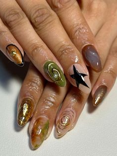 Ahs Nails Ideas, Nail Designs Funky, Fall Nails Design, Fall Nail Art Ideas, Dark Nail Designs, Colorful Nail, Fall Nail Art, Nail Art Ideas