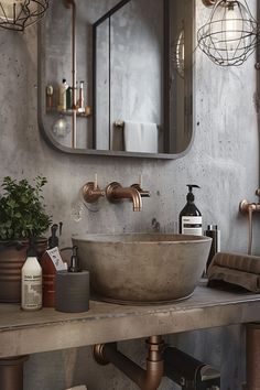 a bathroom sink sitting under a mirror next to a faucet and soap dispenser