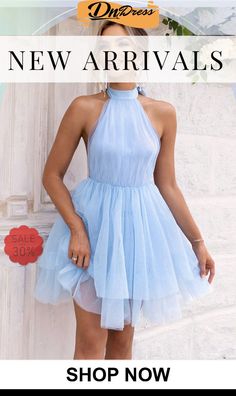 Halter Neck Backless Mesh Dress Elegant Blue Mesh Summer Dress, Summer Prom Chiffon Halter Dress, Elegant Blue Mesh Dress For Summer, Party Sundress Backless Style, Summer Chiffon Halter Prom Dress, Fitted Chiffon Backless Dress, Blue Sleeveless Summer Mesh Dress, Summer Chiffon Halter Dress For Prom, Fitted Chiffon Halter Dress For Spring