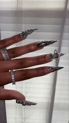 Chrome Jewelry, Sharp Nails, Stiletto Nails Designs, Short Square Acrylic Nails, Food Diy