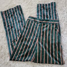 New Without Tag (Nwot), Green Pants With With White And Red Stripes. Two Functional Side Pockets And Two Faux Back Pockets. Purchased With A Non Functioning Zipper. If You Have The Skills To Fix A Zipper This Is The Item For You. Approximate Measurements: Inseam: 31" Waistline: 12.5" Hipline: 17" Total Length: 42.5 Fabric Content: 93% Polyester 7% Elastane Forever 21 High Waist Green Bottoms, Fitted Green Bottoms From Forever 21, Forever 21 Green High-waist Bottoms, Forever 21 Fitted Green Bottoms, Fix A Zipper, Striped Wide Leg Pants, Forever 21 Pants, Green Pants, White And Red