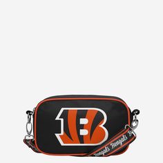 Cincinnati Bengals Team Logo Crossbody Bag FOCO - FOCO.com Sporty Bags For Football Season, Sporty Crossbody Bag For Sports, Black Sports Bags With Letter Print, Black Sports Bag With Letter Print, Sporty Rectangular Game Day Bag, Black Bags For Sports With School Spirit Style, Sporty Letter Print Sports Bag, Sporty Letter Print Bags For Sports, Rectangular Black Bag For Sports Events