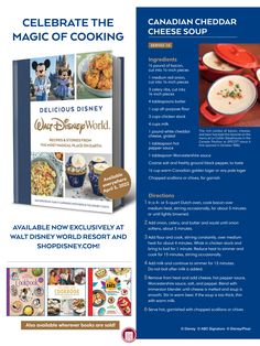 an advertisement for the disney world cookbook, featuring pictures of food and other items