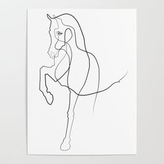 a black and white drawing of a horse on a sheet of paper with the outline of it