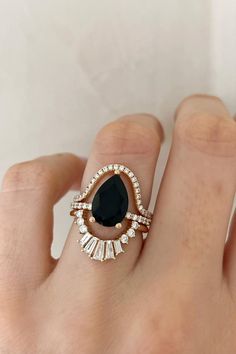 Shop Marrow Fine today to find the alternative engagement ring, statement piece, or stacking bands of your dreams❣ Marrow Fine Jewelry || by Jillian Sassone Fine Jewelry Stackable Black Diamond Rings, Black Pear-shaped Diamond Jewelry, Black Teardrop Wedding Rings, Marrow Fine Jewelry, Trendy Engagement Rings, Marrow Fine, Ring Inspo, Hand Rings, Alternative Engagement Ring