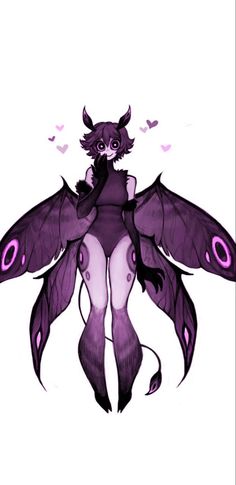 a drawing of a woman with purple wings