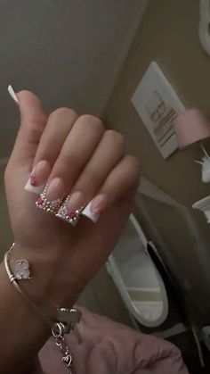 Short Blinged Out Nails, Initials Nails, Hard Nails, School Nails, Classy Acrylic Nails, Pretty Gel Nails