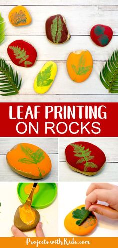 leaf printing on rocks for kids to make