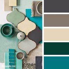 the color scheme is teal, grey and white with an assortment of different items