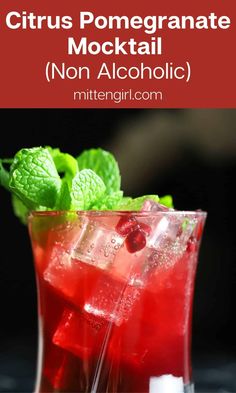 a close up of a drink in a glass with ice and garnish on the rim