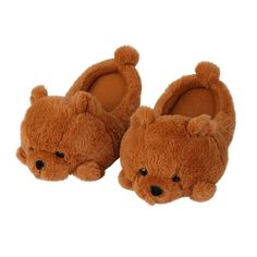 a pair of brown teddy bear slippers