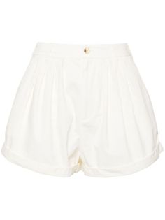 salt white cotton poplin texture pleat detailing button fly fastening turn-up hem thigh-length Cotton Bottoms With Pleated Hem For Daywear, Cotton Bottoms With Pleated Waist In Short Length, White Pleated Cotton Bottoms, Cotton Bottoms With Pleated Waist And Short Length, Short Cotton Bottoms With Pleated Hem, White Cotton Bottoms With Pleated Hem, Cotton Bottoms With Pleated Hem In Short Length, Cotton Bottoms With Pleated Hem, White Bottoms With Pleated Hem In Short Length