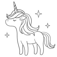 a cartoon unicorn with stars on its head and eyes, standing in front of a white background